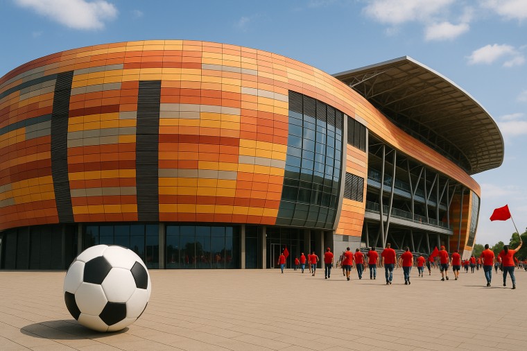 Terracotta louvers installed as sunscreens for energy-efficient stadium design