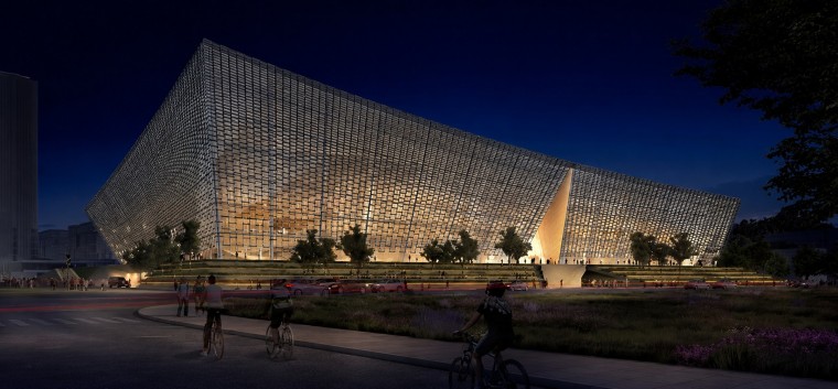 Architectural ceramic fins on the night facade of Nanchang Poly Grand Theatre Architectural ceramic fins on the night facade of Nanchang Poly Grand Theatre