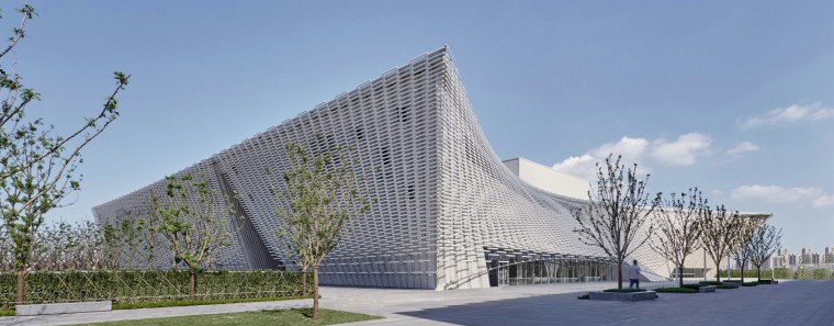 White ceramic fin facade of Nanchang Poly Grand Theatre during daytime White ceramic fin facade of Nanchang Poly Grand Theatre during daytime