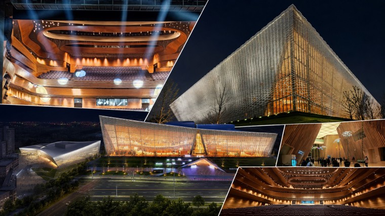 Nanchang Poly Grand Theatre exterior ceramic screen and warm interior material study Nanchang Poly Grand Theatre exterior ceramic screen and warm interior material study