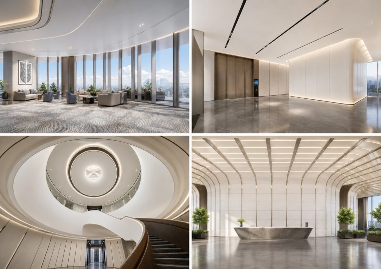 Modern headquarters interior wall tile design with soft lighting and clean surfaces